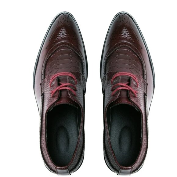 Santimon Men's US 7 - 11 Red Derby Crocodile Pattern Pointed Toe Brogue Shoes - Picture 11 of 12